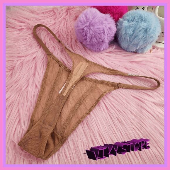💖 NWT Victoria’s Secret Lame Mesh Nude Rhinestones Tanga M #7265 💖 - Picture 7 of 7